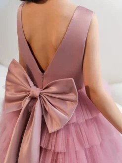 Robes de demoiselle d'honneur de mariage robes d'occasion spéciale rose fuchsia nœuds sans manches