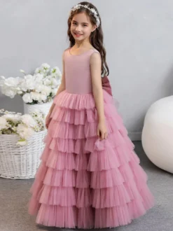 Robes de demoiselle d'honneur de mariage robes d'occasion spéciale rose fuchsia nœuds sans manches