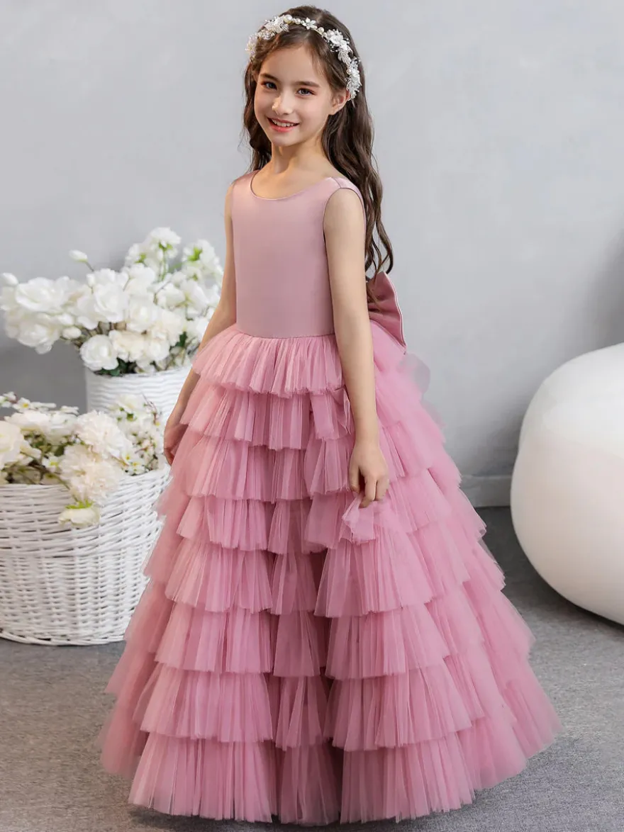 Robes de demoiselle d'honneur de mariage robes d'occasion spéciale rose fuchsia nœuds sans manches