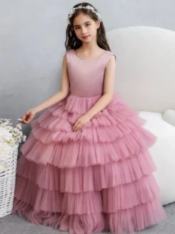 Robes de demoiselle d'honneur de mariage robes d'occasion spéciale rose fuchsia nœuds sans manches