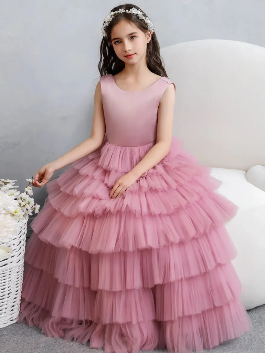 Robes de demoiselle d'honneur de mariage robes d'occasion spéciale rose fuchsia nœuds sans manches