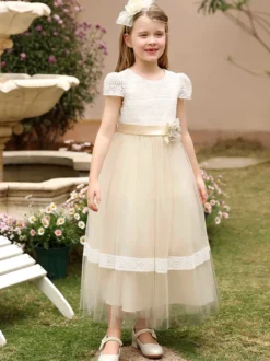 Robes de demoiselle d'honneur pour mariage robes de demoiselle d'honneur robes de soirée manches courtes ceinture à fleurs