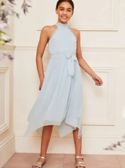 Robes de demoiselle d'honneur de mariage Robes pour occasions spéciales Bleu bébé Sans manches Paillettes
