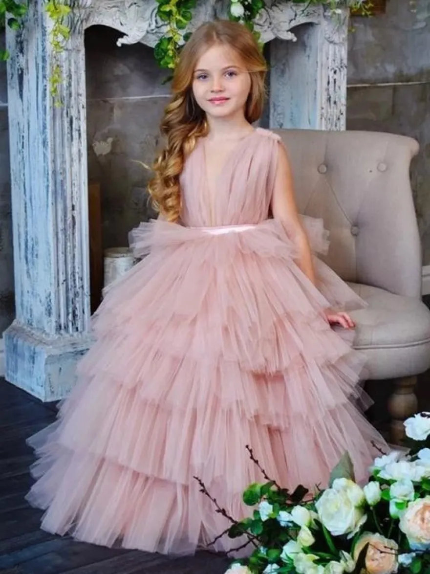 Robes de demoiselle d'honneur de mariage Robes pour occasions spéciales Rose Sans manches À volants