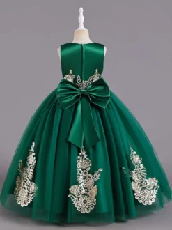 Robes de demoiselle d'honneur en tissu satiné vert sans manches col bijou robes de demoiselle d'honneur