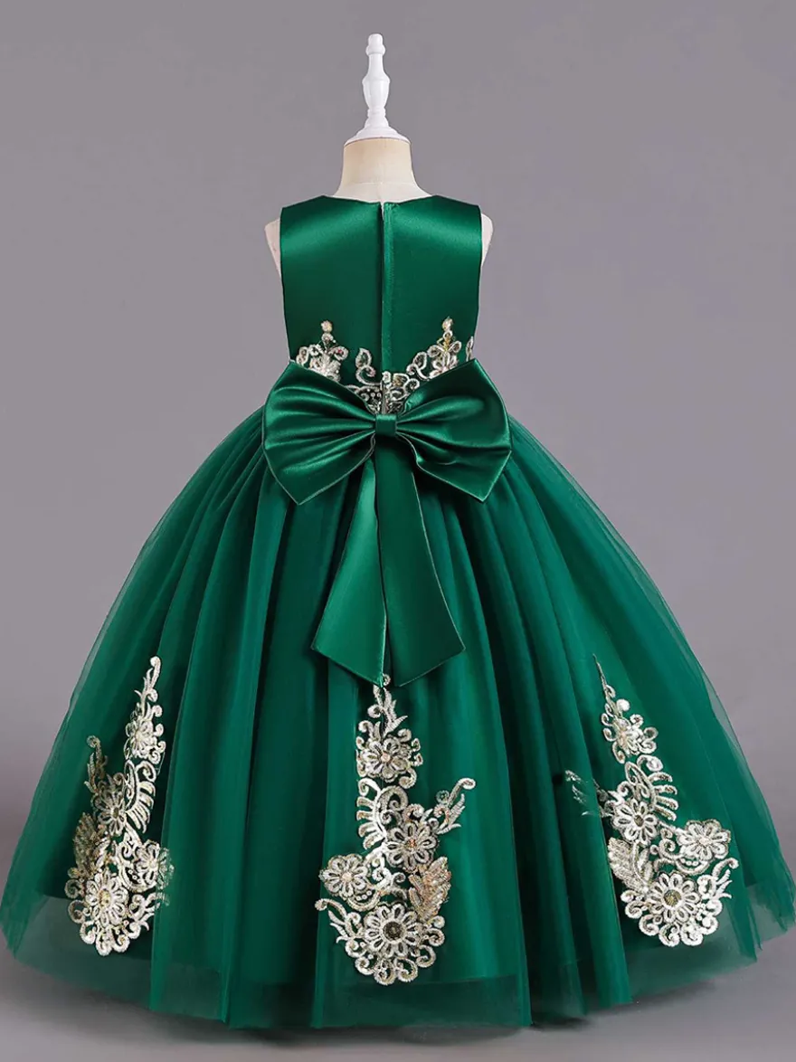 Robes de demoiselle d'honneur en tissu satiné vert sans manches col bijou robes de demoiselle d'honneur