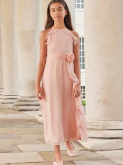 Robes de demoiselle d'honneur de mariage Robes pour occasions spéciales Rose sans manches Volants