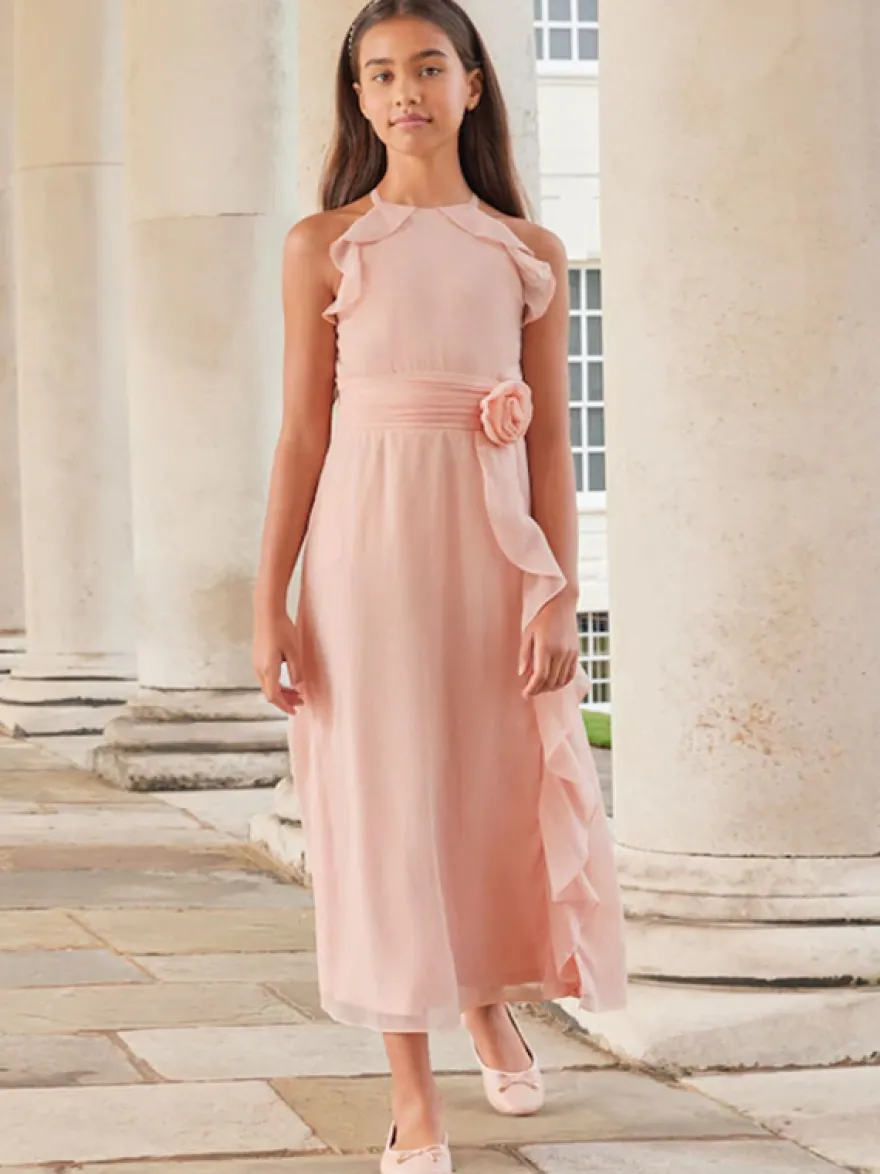 Robes de demoiselle d'honneur de mariage Robes pour occasions spéciales Rose sans manches Volants