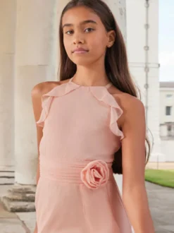 Robes de demoiselle d'honneur de mariage Robes pour occasions spéciales Rose sans manches Volants