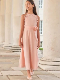 Robes de demoiselle d'honneur de mariage Robes pour occasions spéciales Rose sans manches Volants