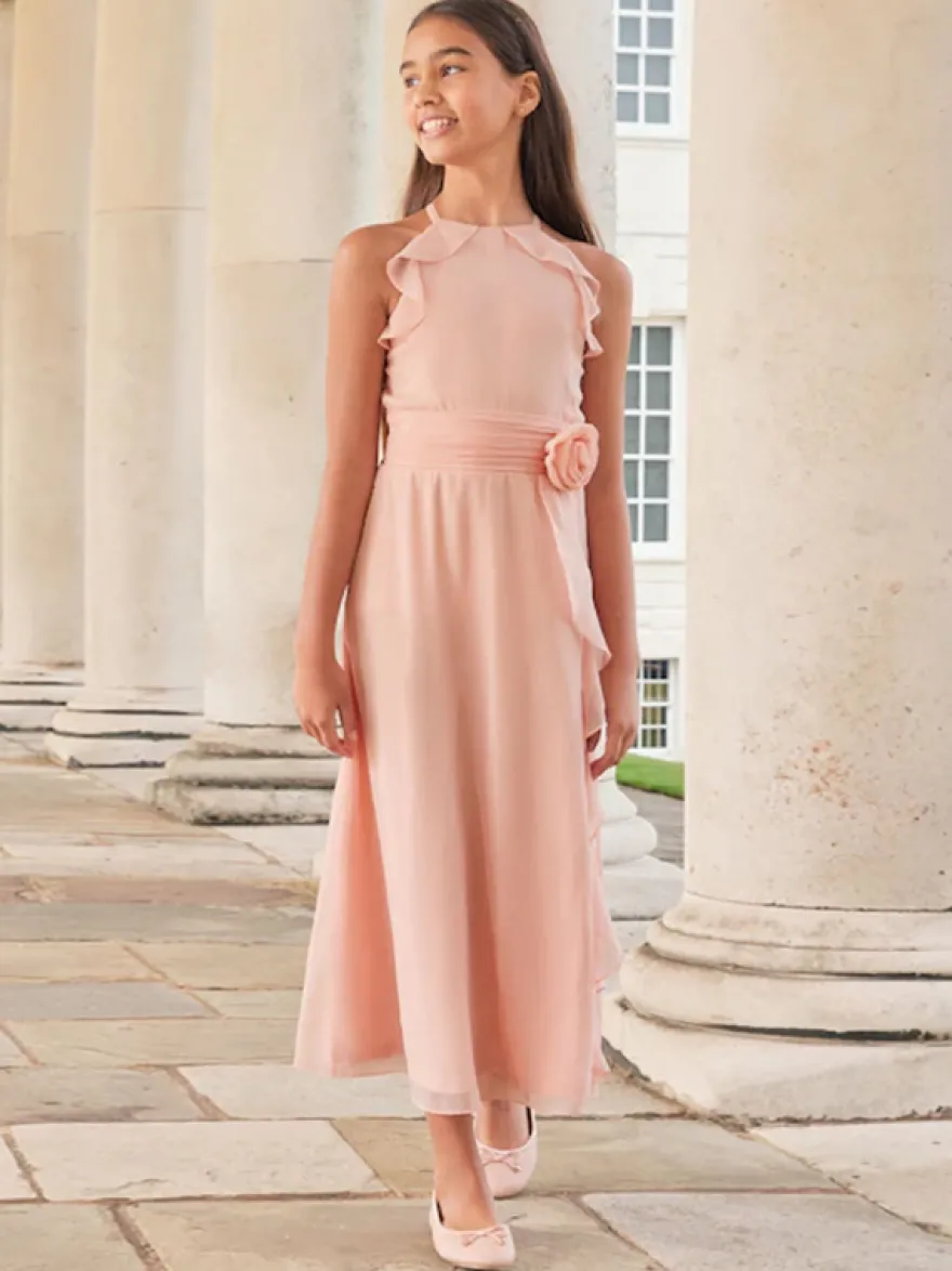Robes de demoiselle d'honneur de mariage Robes pour occasions spéciales Rose sans manches Volants