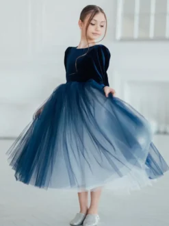Robes de demoiselle d'honneur de mariage Robes pour occasions spéciales Bleu marine foncé Manches longues Nœuds