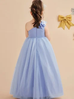 Robes de demoiselle d'honneur de mariage robes d'occasion spéciale bleu bébé nœuds sans manches
