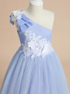 Robes de demoiselle d'honneur de mariage robes d'occasion spéciale bleu bébé nœuds sans manches