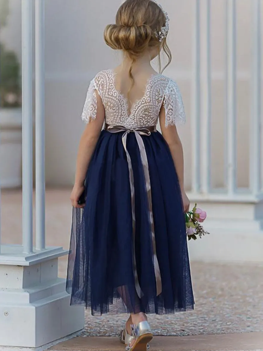 Robes de demoiselle d'honneur bordeaux col bijou manches courtes ceinture enfants robes de soirée sociale