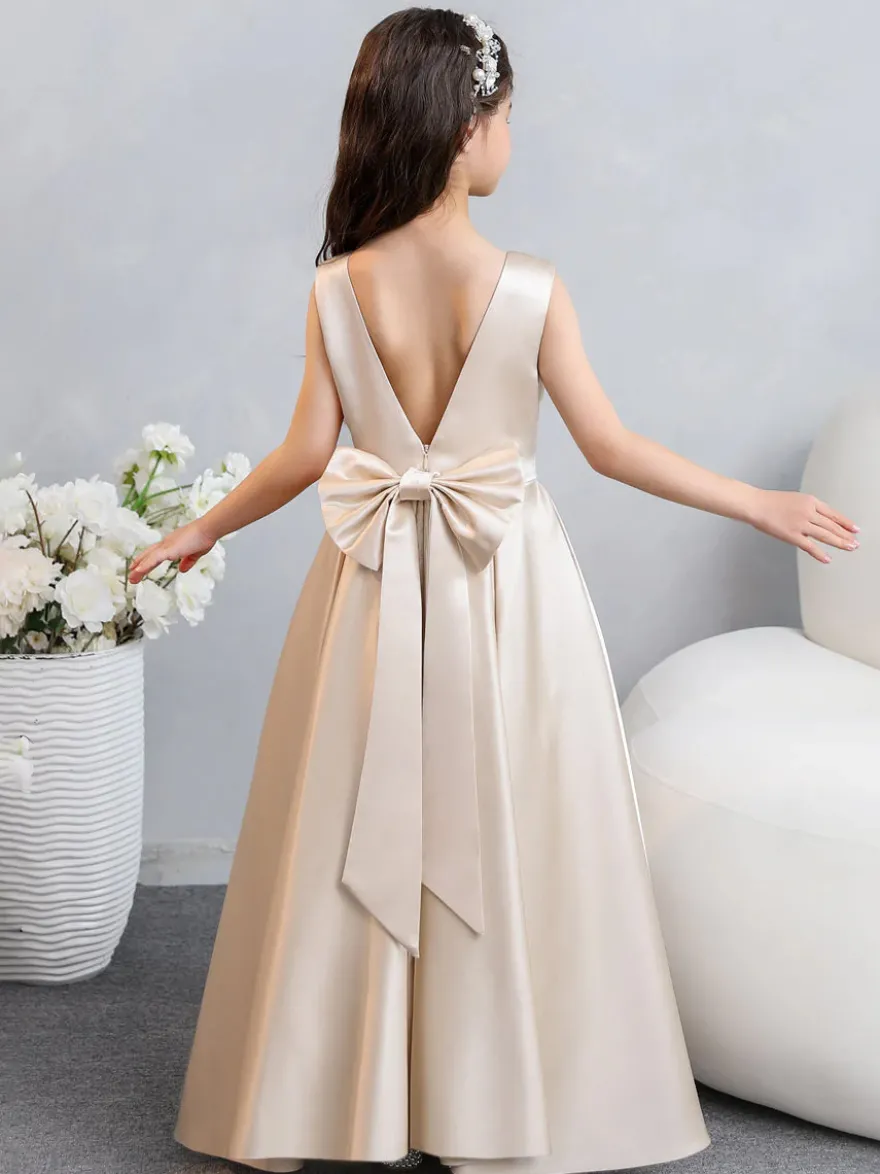 Robes de demoiselle d'honneur de mariage Robes d'occasion spéciale Champagne Arcs sans manches