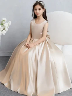 Robes de demoiselle d'honneur de mariage Robes d'occasion spéciale Champagne Arcs sans manches