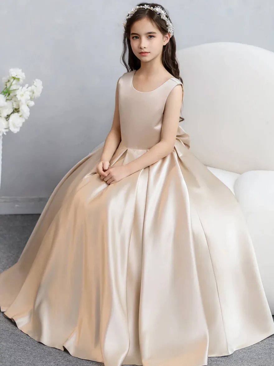 Robes de demoiselle d'honneur de mariage Robes d'occasion spéciale Champagne Arcs sans manches