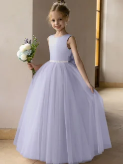 Robes de demoiselle d'honneur de mariage robes d'occasion spéciale rose Lotus nœuds sans manches
