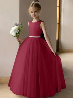 Robes de demoiselle d'honneur de mariage robes d'occasion spéciale rose Lotus nœuds sans manches
