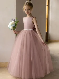 Robes de demoiselle d'honneur de mariage robes d'occasion spéciale rose Lotus nœuds sans manches