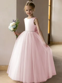 Robes de demoiselle d'honneur de mariage robes d'occasion spéciale rose Lotus nœuds sans manches