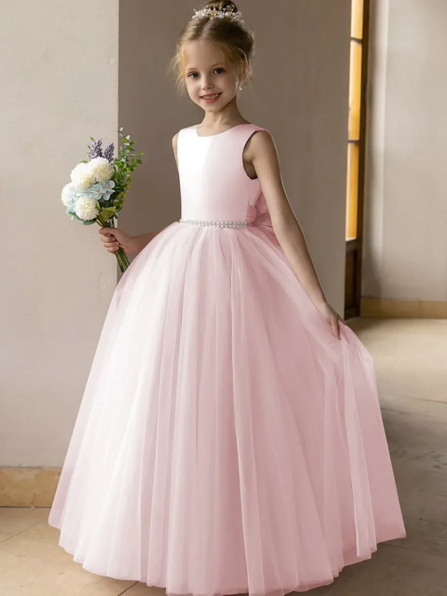 Robes de demoiselle d'honneur de mariage robes d'occasion spéciale rose Lotus nœuds sans manches