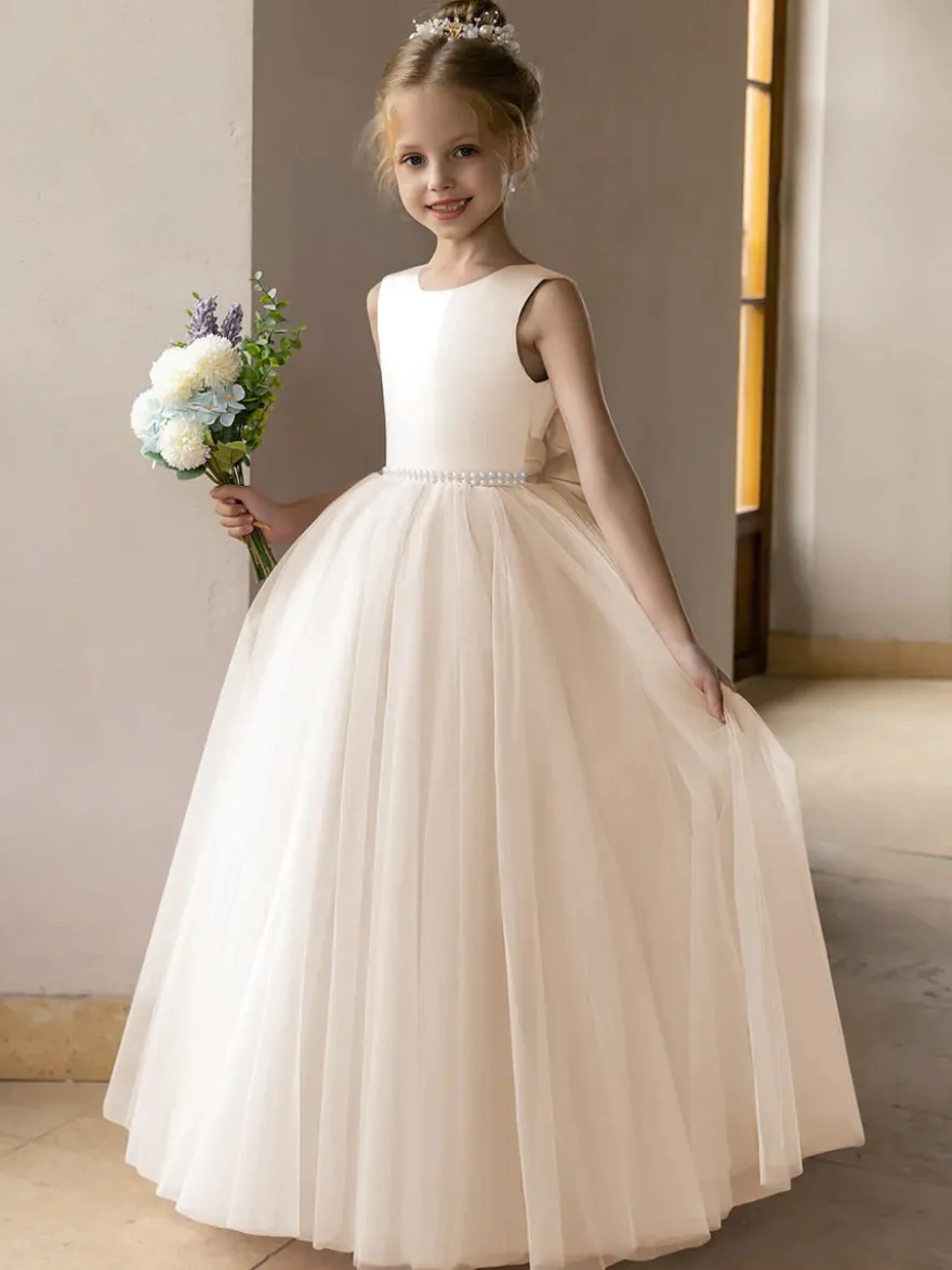 Robes de demoiselle d'honneur de mariage robes d'occasion spéciale rose Lotus nœuds sans manches