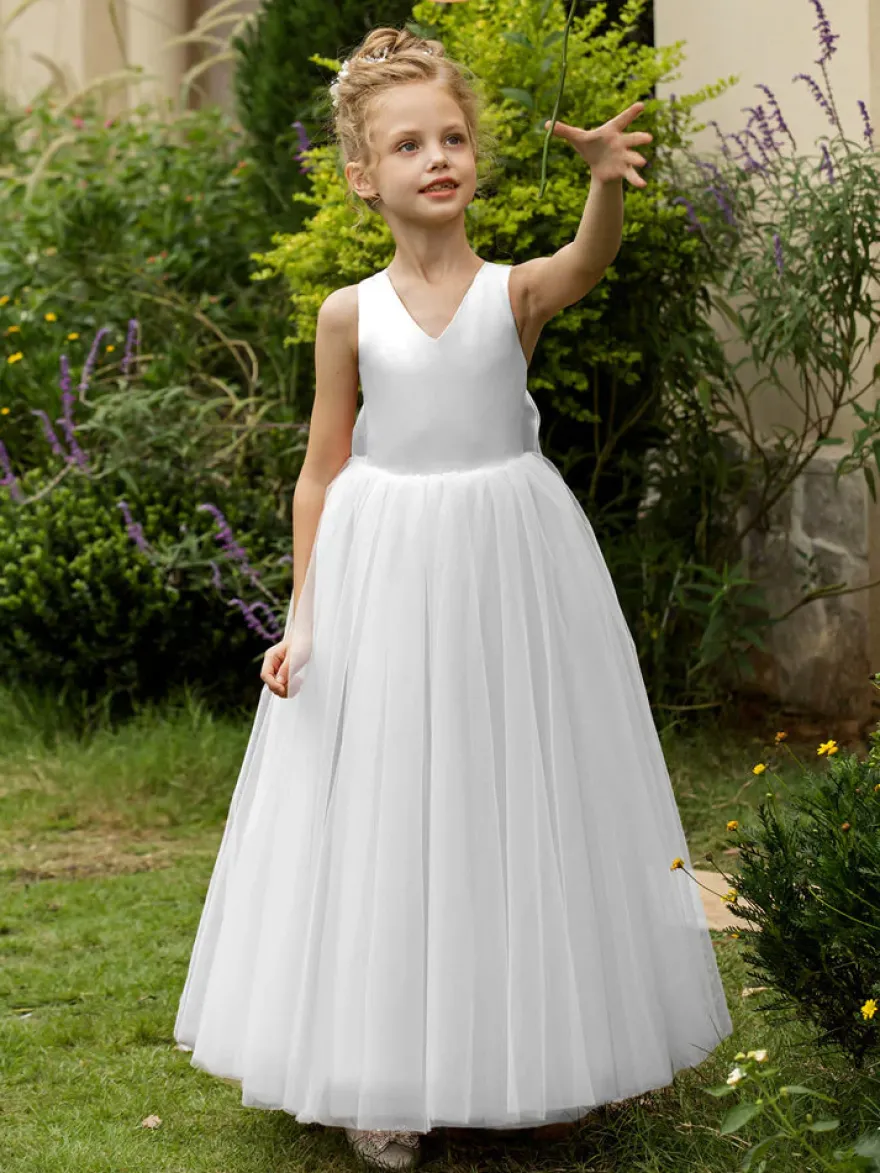 Robes de demoiselle d'honneur de mariage robes d'occasion spéciale rose blush nœuds sans manches
