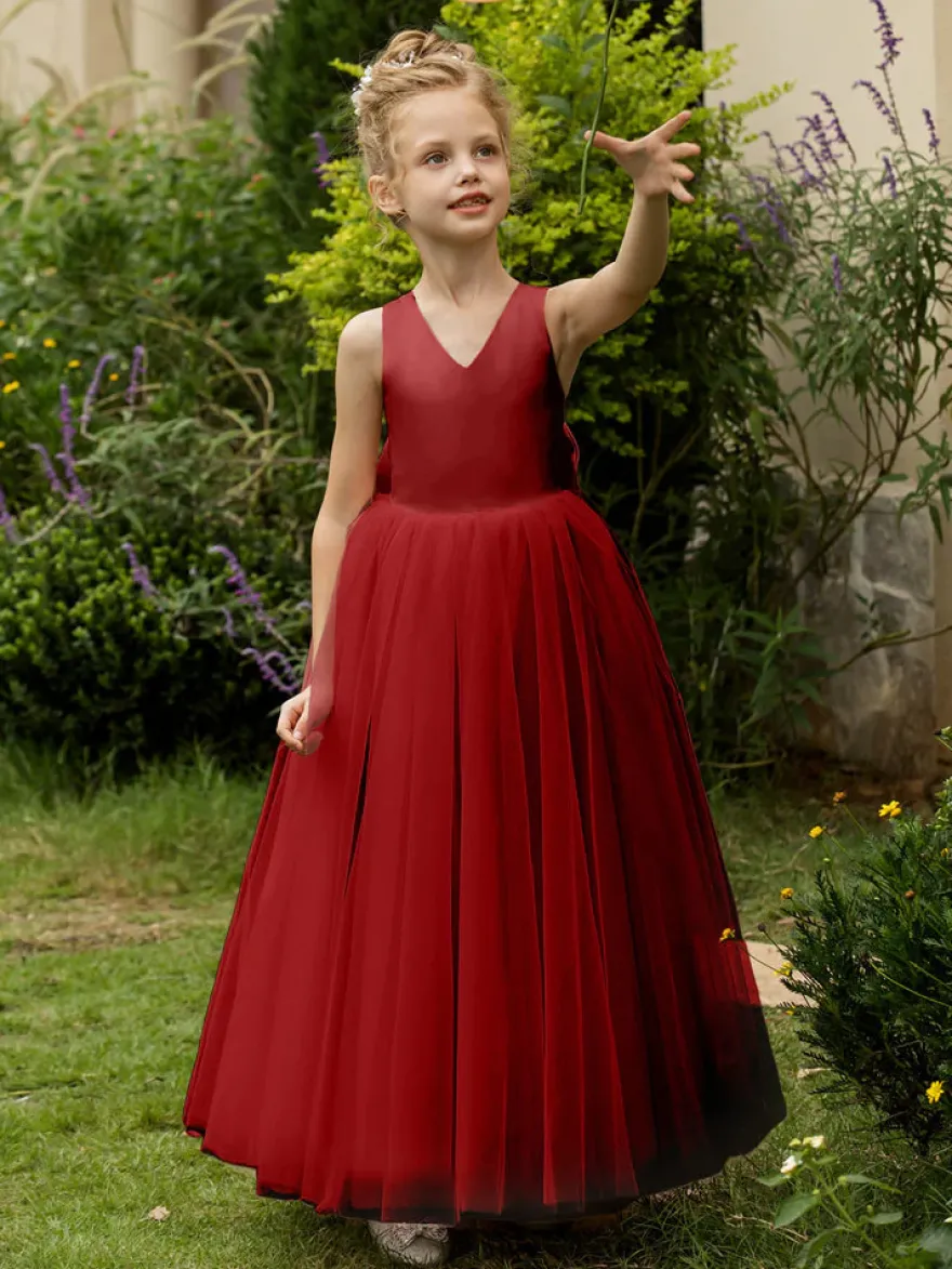 Robes de demoiselle d'honneur de mariage robes d'occasion spéciale rose blush nœuds sans manches