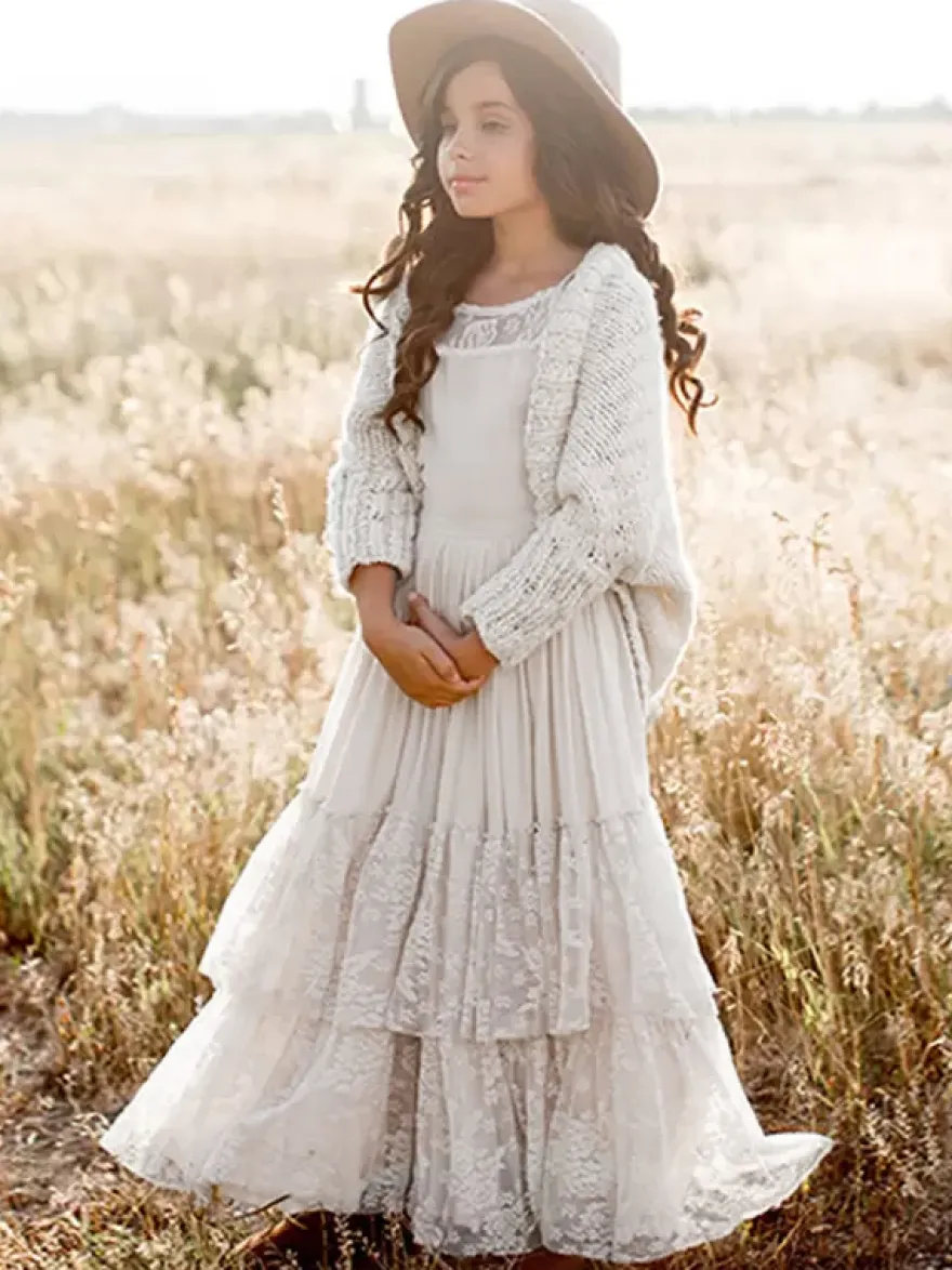 Robes de demoiselle d'honneur de mariage Robes pour occasions spéciales Écru Blanc Sans manches À volants