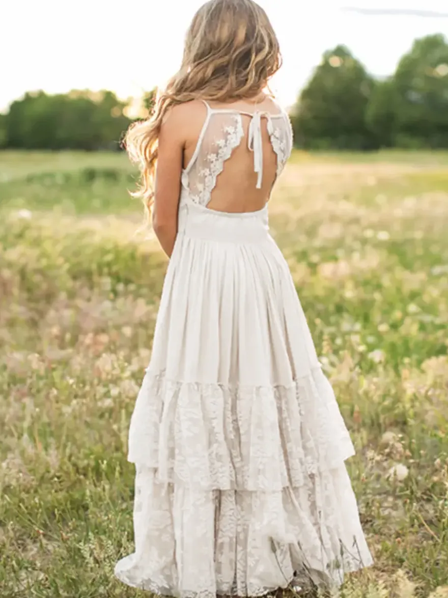 Robes de demoiselle d'honneur de mariage Robes pour occasions spéciales Écru Blanc Sans manches À volants