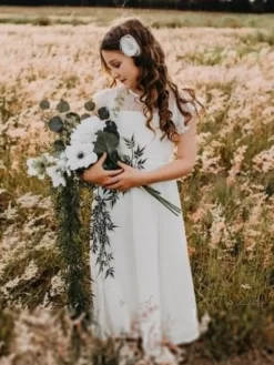 Robes de demoiselle d'honneur de mariage robes pour occasions spéciales blanches manches courtes nœuds