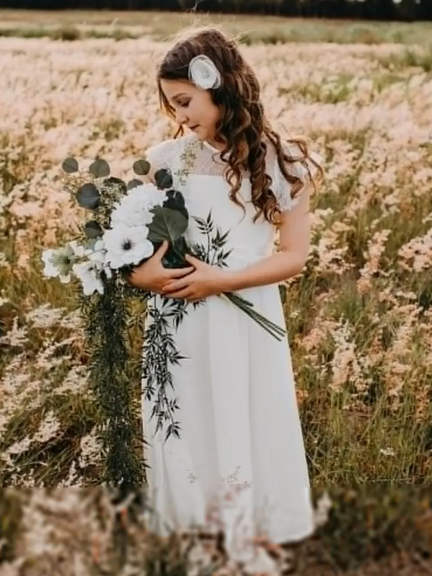 Robes de demoiselle d'honneur de mariage robes pour occasions spéciales blanches manches courtes nœuds
