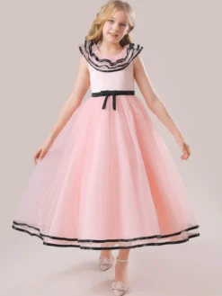 Robes de fille de fleur blanche Robes d'occasion spéciale Tulle blanc sans manches col bijou Robes de fille de fleur
