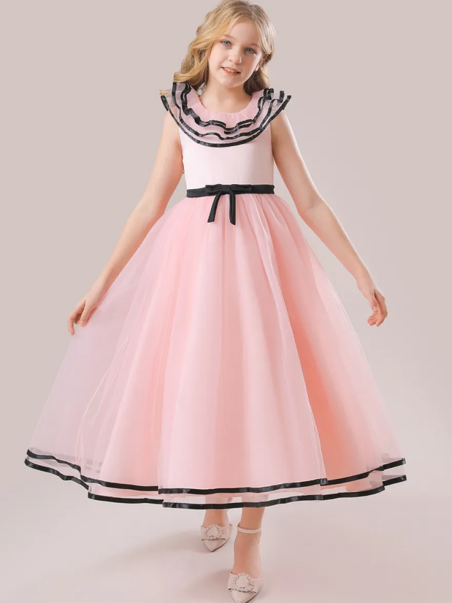 Robes de fille de fleur blanche Robes d'occasion spéciale Tulle blanc sans manches col bijou Robes de fille de fleur