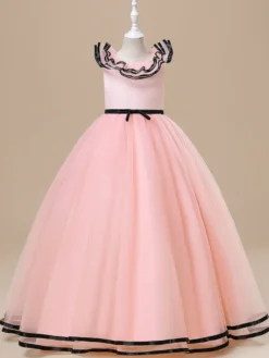 Robes de fille de fleur blanche Robes d'occasion spéciale Tulle blanc sans manches col bijou Robes de fille de fleur