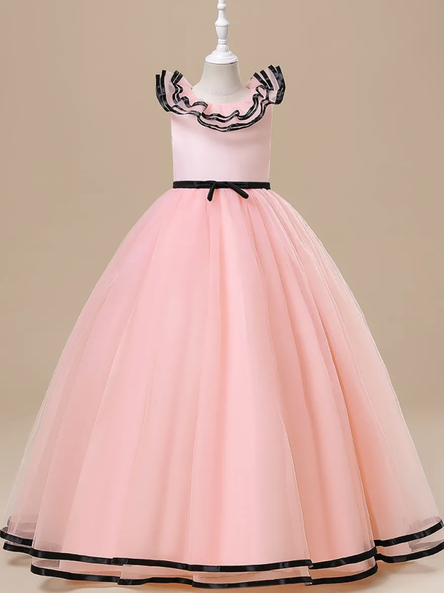 Robes de fille de fleur blanche Robes d'occasion spéciale Tulle blanc sans manches col bijou Robes de fille de fleur