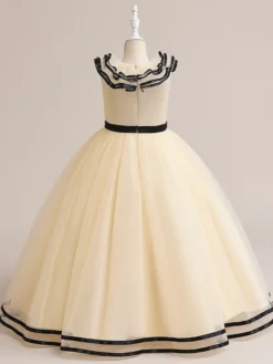 Robes de fille de fleur blanche Robes d'occasion spéciale Tulle blanc sans manches col bijou Robes de fille de fleur