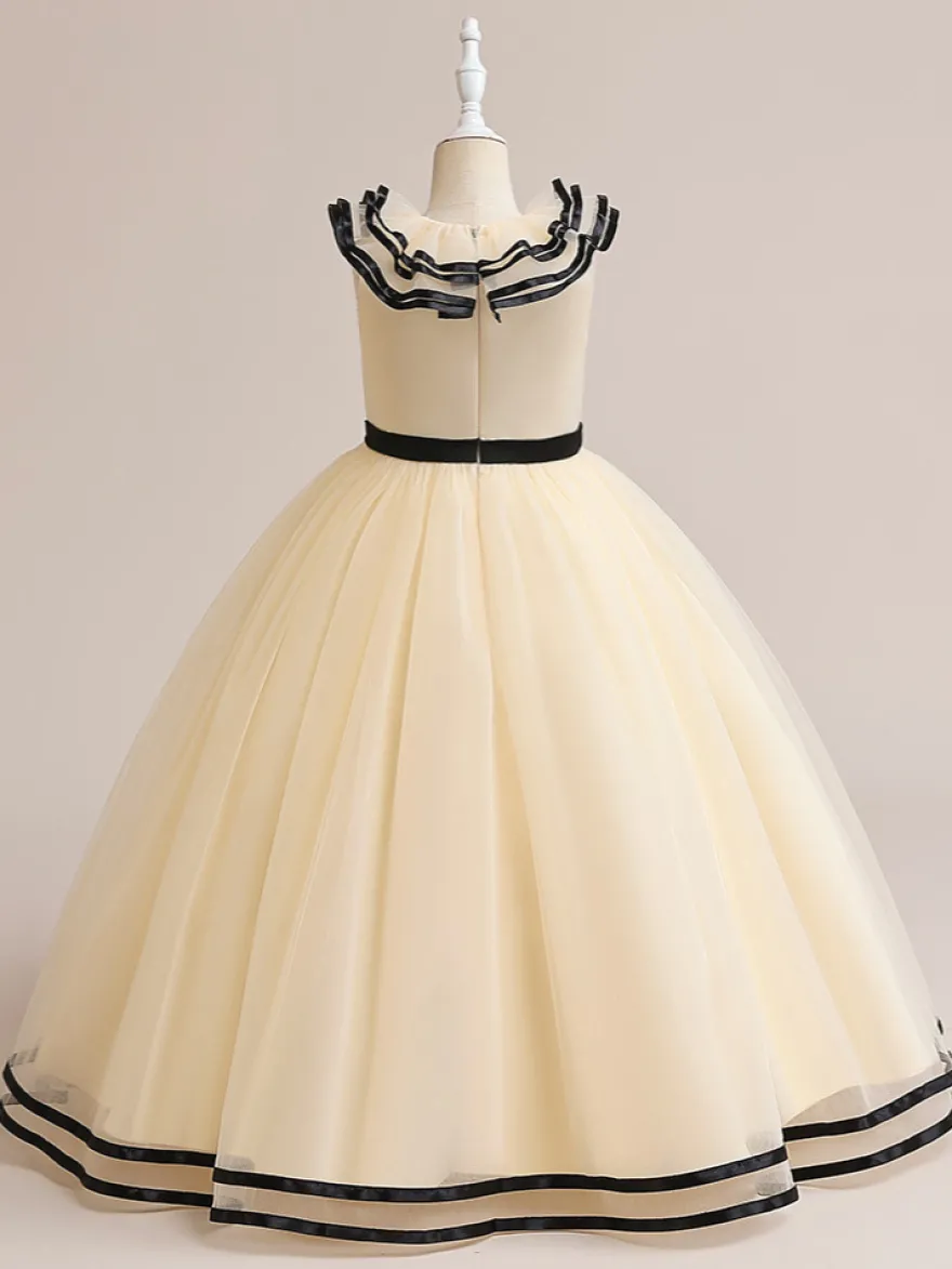 Robes de fille de fleur blanche Robes d'occasion spéciale Tulle blanc sans manches col bijou Robes de fille de fleur