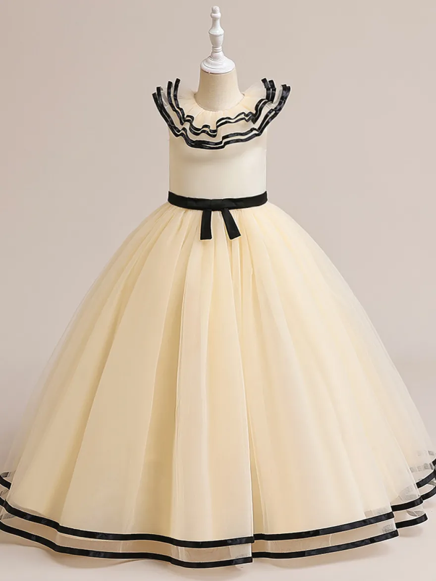 Robes de fille de fleur blanche Robes d'occasion spéciale Tulle blanc sans manches col bijou Robes de fille de fleur