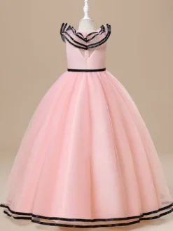 Robes de fille de fleur blanche Robes d'occasion spéciale Tulle blanc sans manches col bijou Robes de fille de fleur