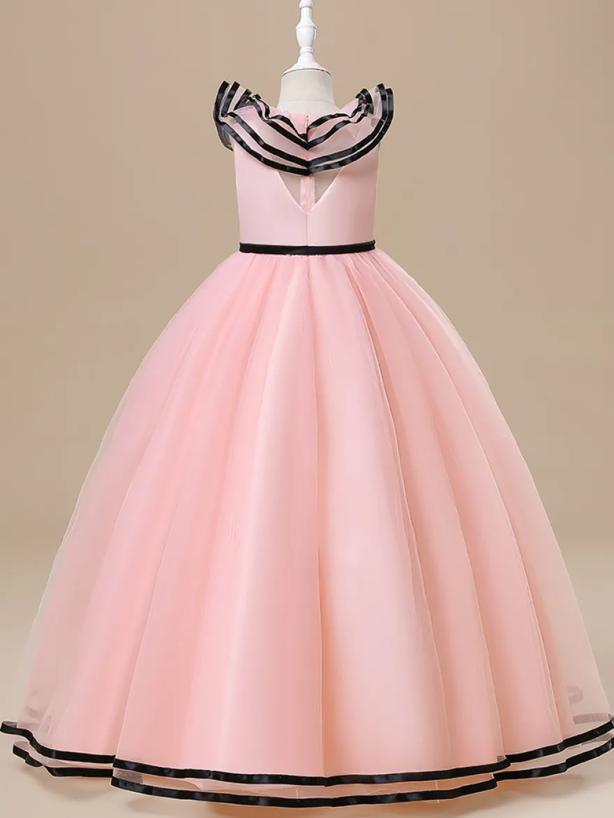 Robes de fille de fleur blanche Robes d'occasion spéciale Tulle blanc sans manches col bijou Robes de fille de fleur