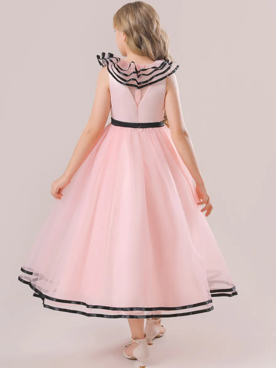 Robes de fille de fleur blanche Robes d'occasion spéciale Tulle blanc sans manches col bijou Robes de fille de fleur