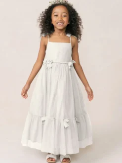 Robes de fille de fleur blanche Organza rose doux sans manches col bijou robes de fille de fleur