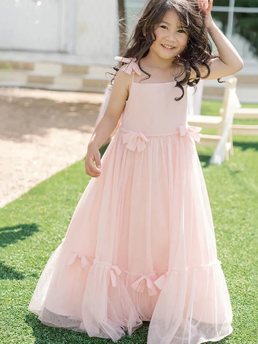 Robes de fille de fleur blanche Organza rose doux sans manches col bijou robes de fille de fleur