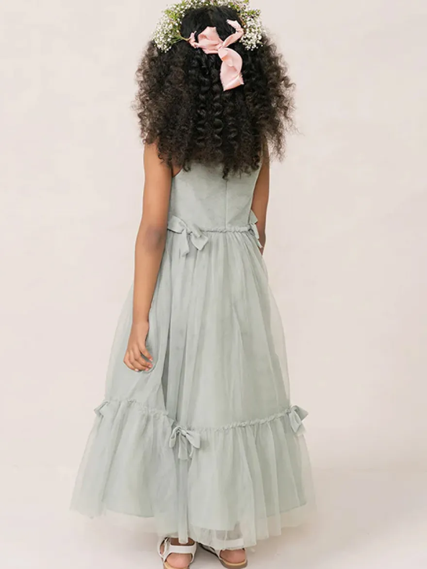 Robes de fille de fleur blanche Organza rose doux sans manches col bijou robes de fille de fleur