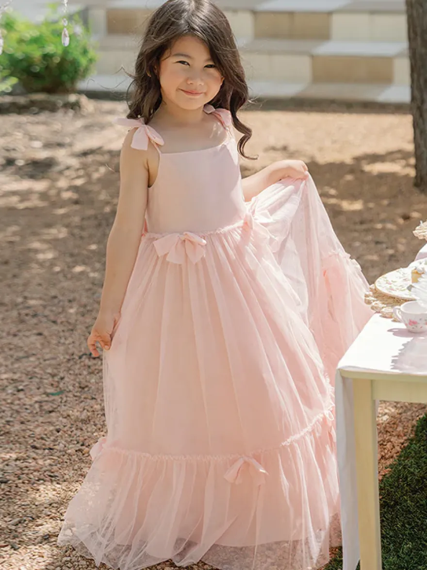 Robes de fille de fleur blanche Organza rose doux sans manches col bijou robes de fille de fleur