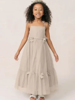 Robes de fille de fleur blanche Organza rose doux sans manches col bijou robes de fille de fleur