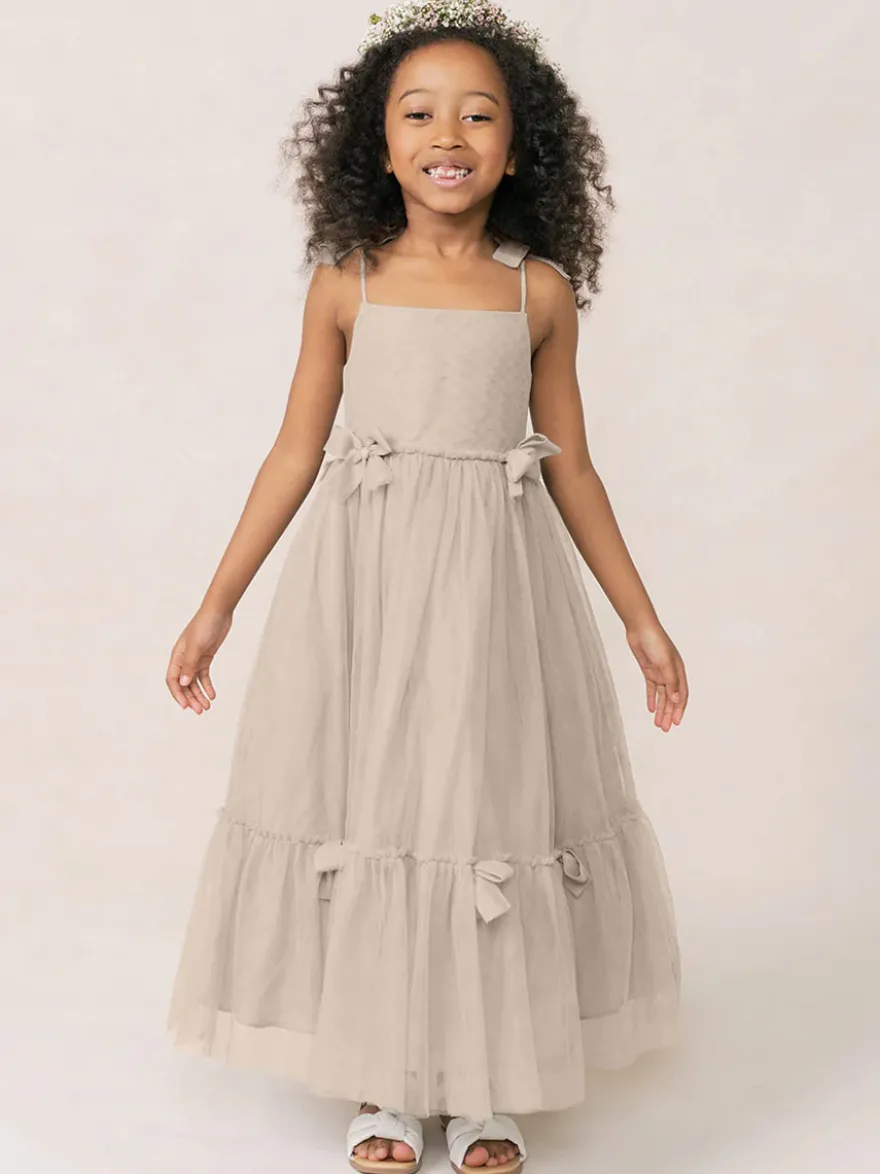 Robes de fille de fleur blanche Organza rose doux sans manches col bijou robes de fille de fleur